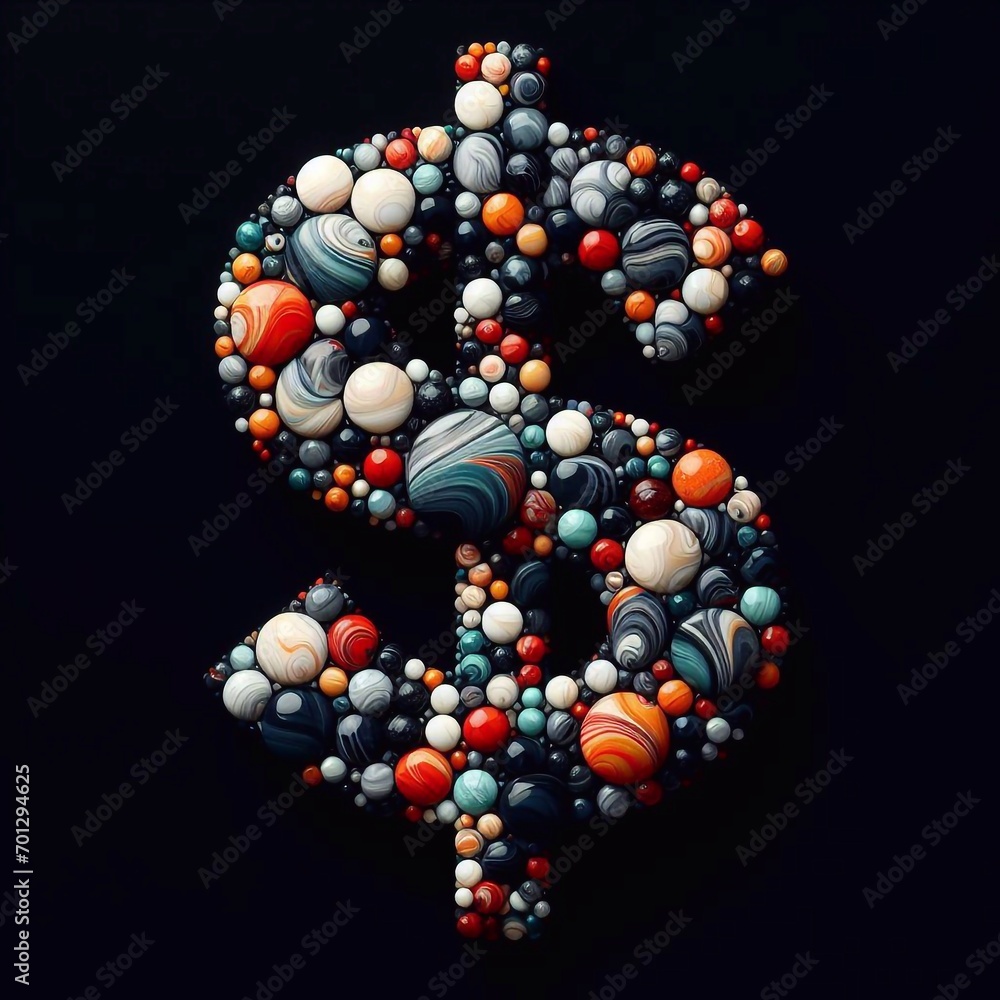 Dollar shape made of marble pebbles. AI generated illustration Dollar shape made of marble pebbles. AI generated illustration
