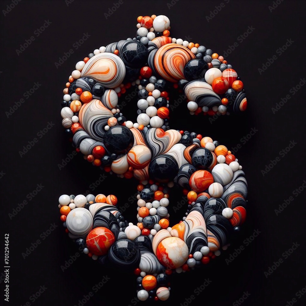 Dollar shape made of marble pebbles. AI generated illustration Dollar shape made of marble pebbles. AI generated illustration