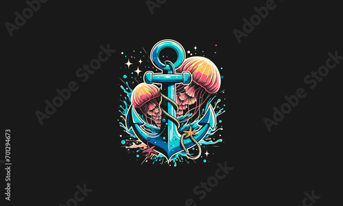 jellyfish with anchor vector illustration artwork design