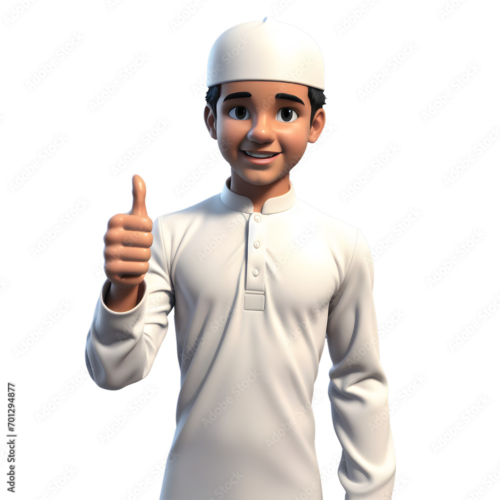 3d, a boy wearing muslim clothing and giving a thumbs up, muslim boy, 3d, white muslim clothing, png 3d, a boy wearing muslim clothing and giving a thumbs up, muslim boy, 3d, white muslim clothing, png
