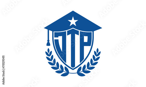 DTP three letter iconic academic logo design vector template. monogram, abstract, school, college, university, graduation cap symbol logo, shield, model, institute, educational, coaching canter, tech