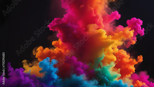 Black background with smoke in spotlight, vibrant, Colorful gradient splash, hd, 4k, high-quality, highly detailed, photorealistic, RAW, high quality, dynamic lighting, sharp focus, ultra realistic, m