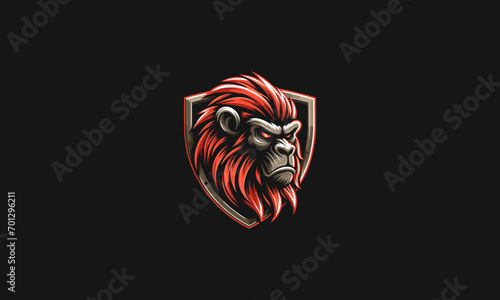 head monkey angry with shield vector logo design