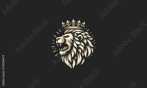 head lion wearing crown vector logo flat design
