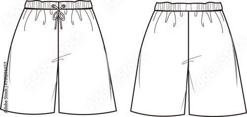 Unisex shorts vector illustration front and back view fashion flat sketch.