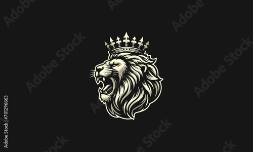 head lion wearing crown vector logo flat design