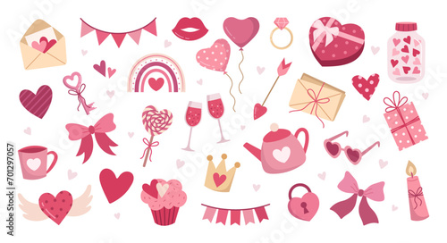 Element set for Valentine's Day, February 14 on a white background