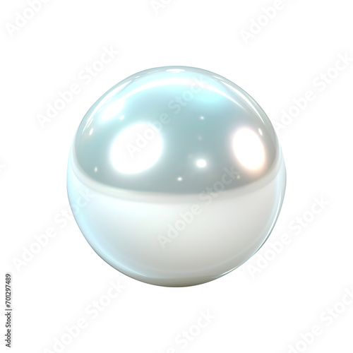 Shiny natural white sea pearl with light effects on white background