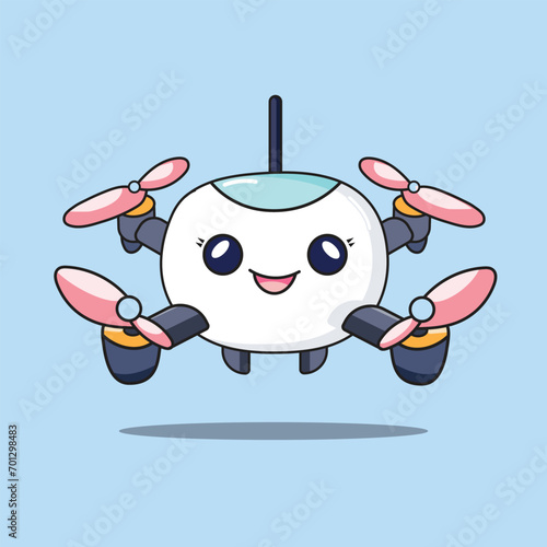 kawaii Drone vector. Flying drone camera vector. Drone cartoon flying elements .Cartoon design elements vector illustration.