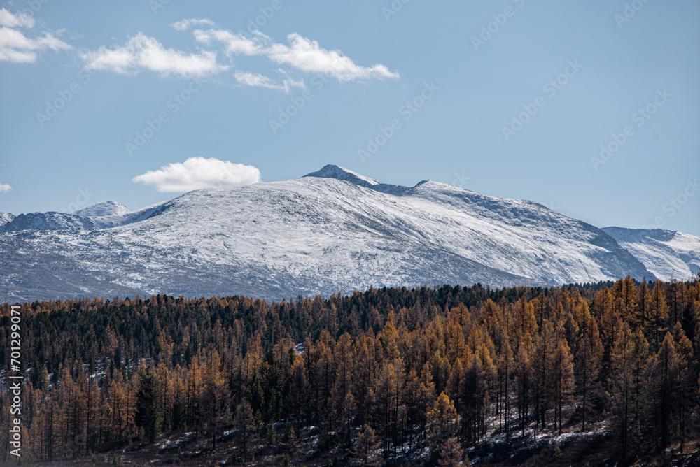 Mountain landscape. Mountains covered with snow.
