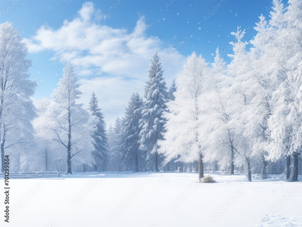 Naklejka premium A photo of a winter morning, a snowy forest.