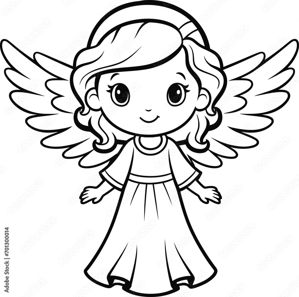 Cute angel emoji vector, black and white coloring page Stock Vector ...