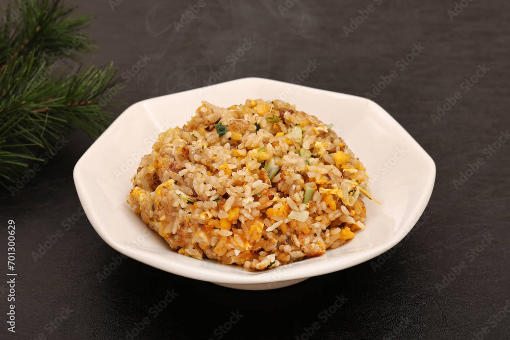 白い皿に盛られた炒飯 白い皿に盛られた炒飯
