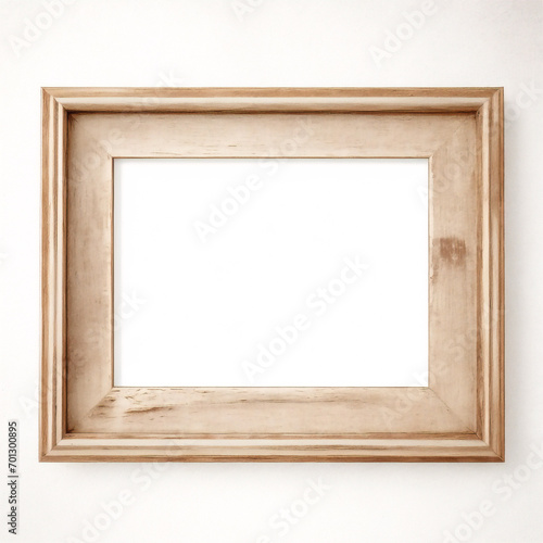  Marco vertical rectangular fino de madera clara colgado en una pared con textura blanca, plano, vista superior, ilustración 3D