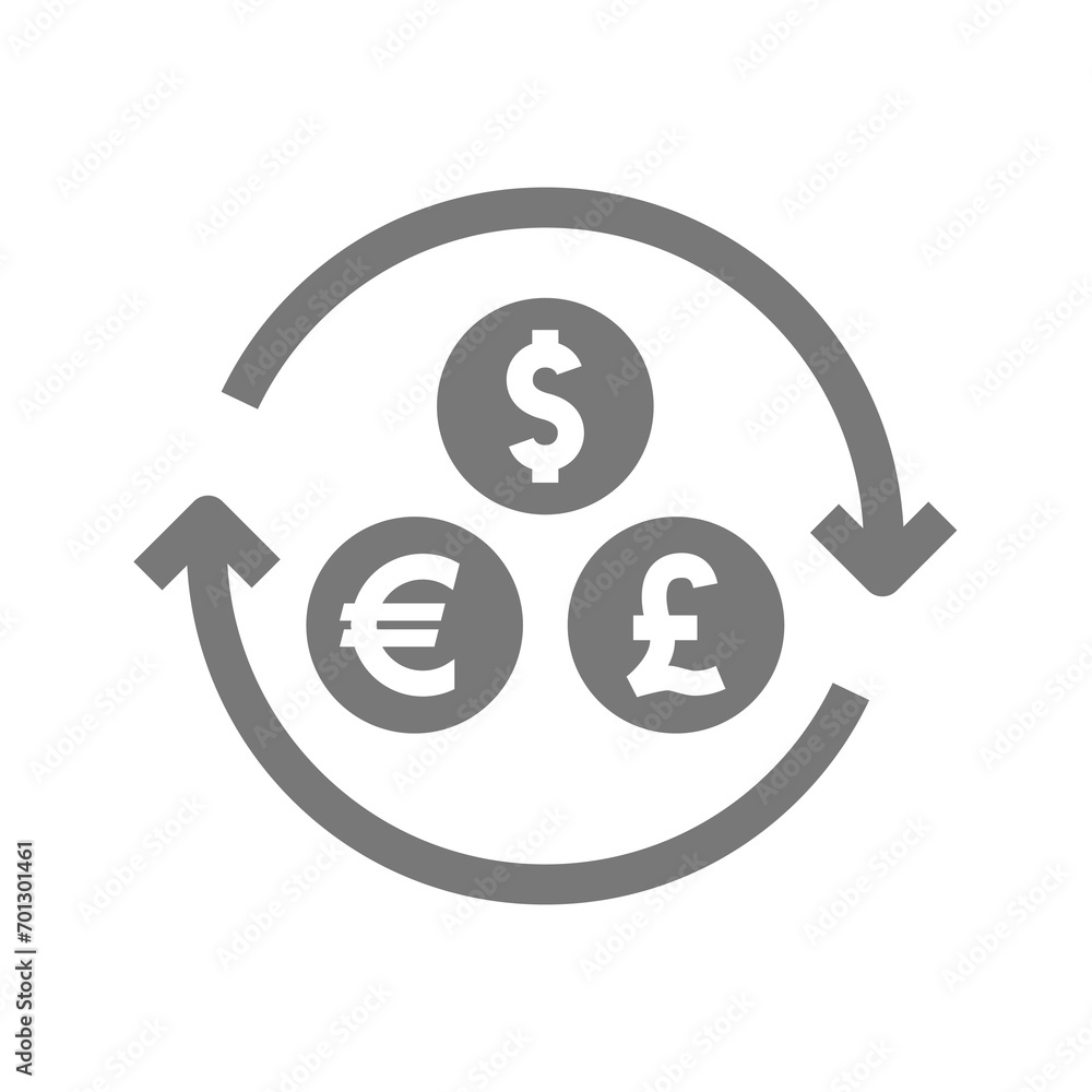 Currency exchange circle arrows. Euro, dollar and pound currencies vector icon. Currency exchange circle arrows. Euro, dollar and pound currencies vector icon.