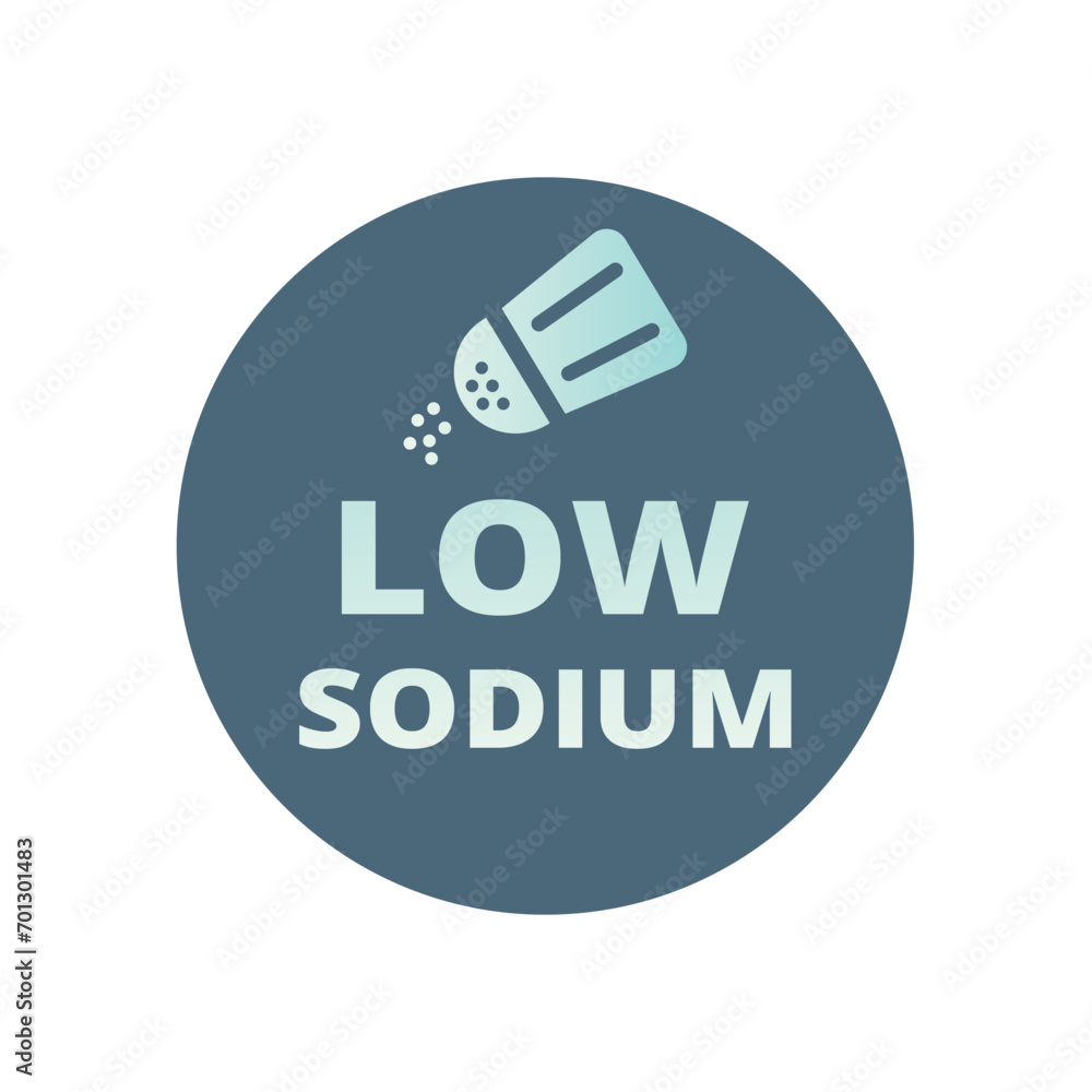 Fototapeta premium Low sodium colorful label. Low salt nutrition vector icon.