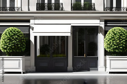 vintage boutique storefront template , white commercial facade layout