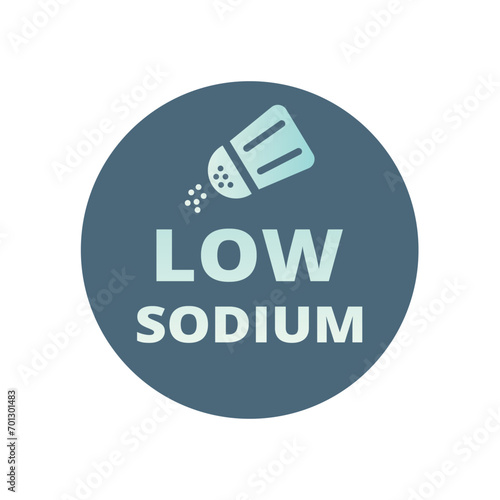 Low sodium colorful label. Low salt nutrition vector icon.