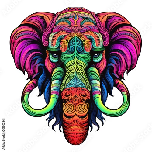 Mammoth  in bright colourful psychedelic pop art style on white background. photo