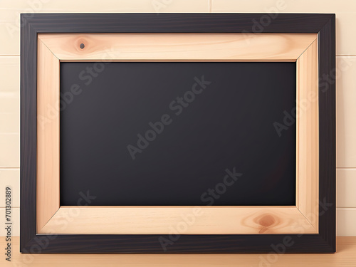 blank black chalkboard background and wooden frame. vector illustration.