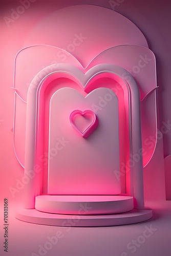 Happy valentine's day sale 3d product display pink podium made with Generative AI