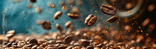 Dynamic Coffee Beans in Flight  Smog Background for Website or Print Banner