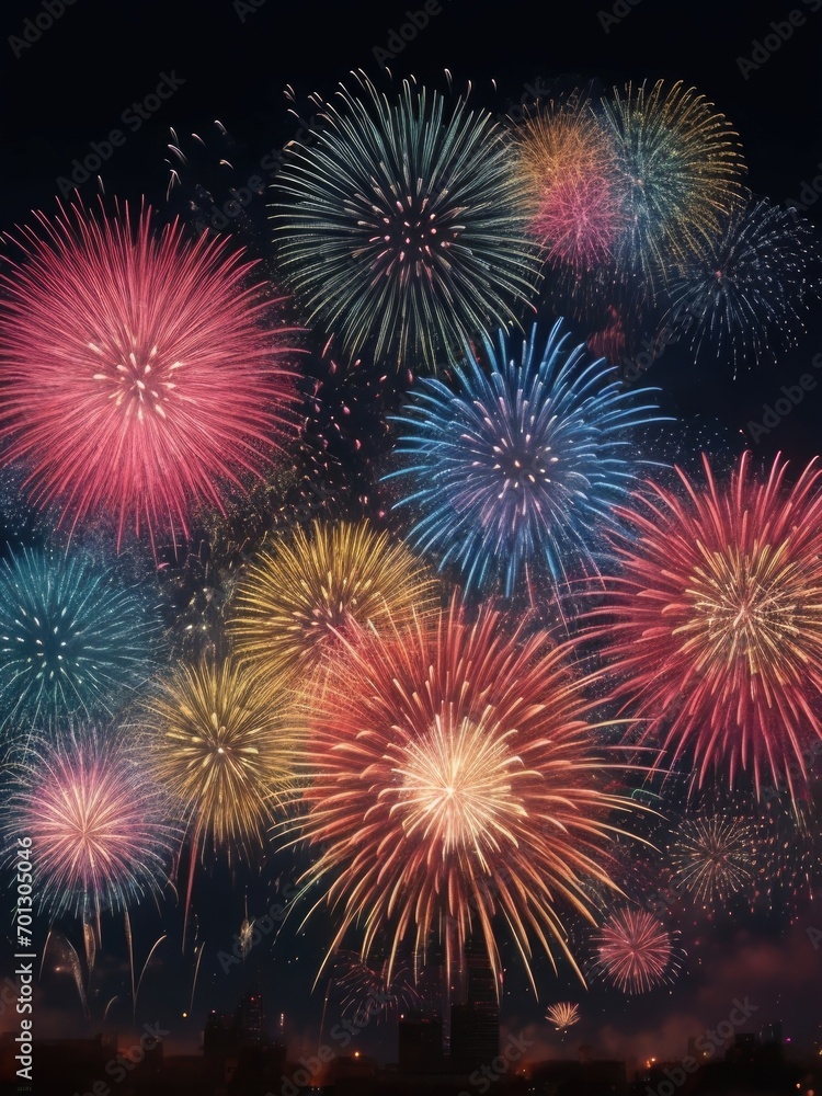 Beautiful New Year fireworks in close-up.