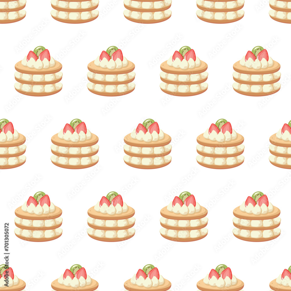 Seamless pastry pattern with cake with whipped cream and raspberries. Vector illustration. Backery patten, sweets, sweet shop Seamless pastry pattern with cake with whipped cream and raspberries. Vector illustration. Backery patten, sweets, sweet shop