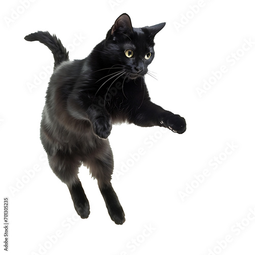 Cute black cat playing and ready to jump. Transparent cutout © B-Ast-BRT