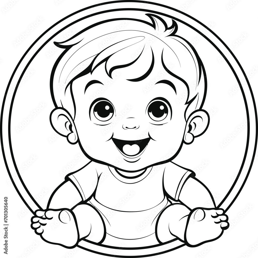 Baby boy emoji vector image, black and white coloring page Baby boy emoji vector image, black and white coloring page