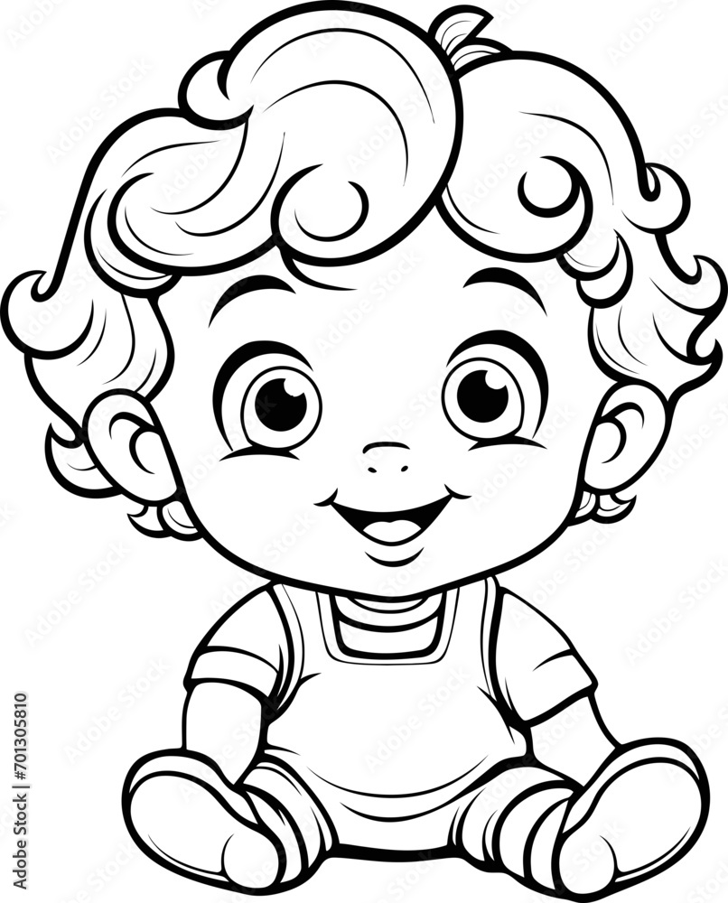 Obraz premium Baby boy emoji vector image, black and white coloring page