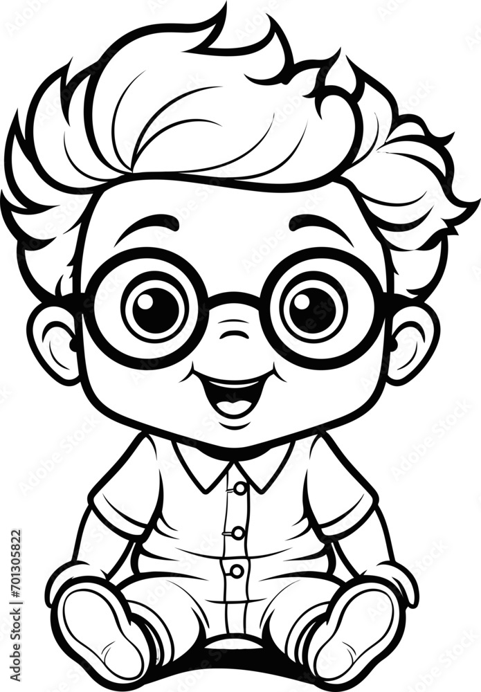 Baby boy emoji vector image, black and white coloring page