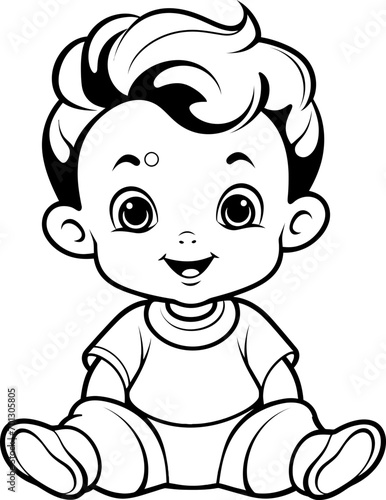 Baby boy emoji vector image  black and white coloring page