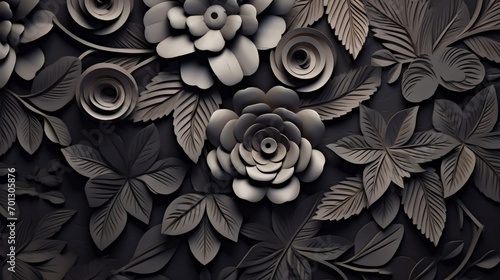 A beatiful wooden floral wall design in black color, space for text .2 - Generative AI