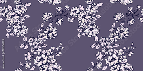 Artistic stylized shape blossoms flowers branches seamless pattern. Vector hand drawn. Abstract  dark floral print. Template for design, fabric, fashion, textile, wallpaper