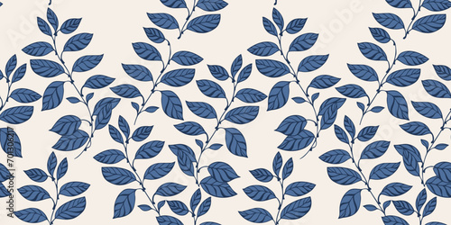 Vector hand drawn leaf stems seamless pattern. Artistic, abstract, simple branches leaves. Retro elegant botanical print. Template for design, textile, fashion, print, fabric, wallpaper