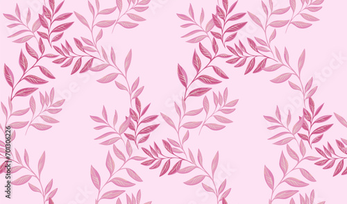 Leaves stems intertwined seamless pattern. Abstract, artistic, tropical,  pink pastel leaf branches print.  Vector hand drawing. Template for textile, fashion, surface design, fabric, wallpaper
