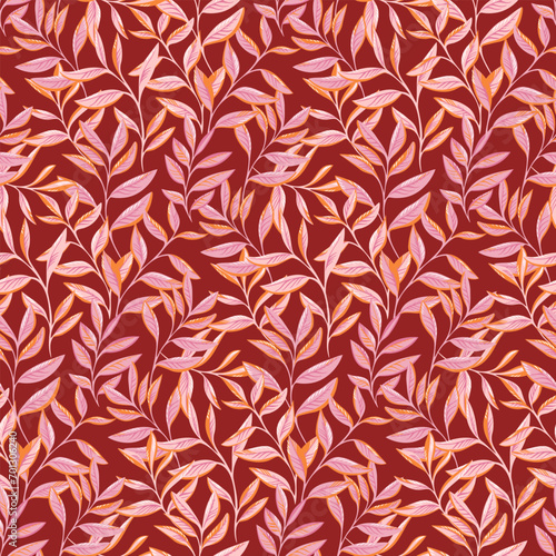 Ornate artistic leaf stems seamless pattern. Abstract, creative, garden leaves branches print. Vector hand drawn. Template for design, textile, fashion, surface design, fabric,  wallpaper