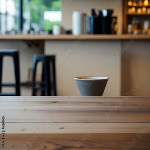 Wallpaper Mural cup of coffee on wooden table Torontodigital.ca