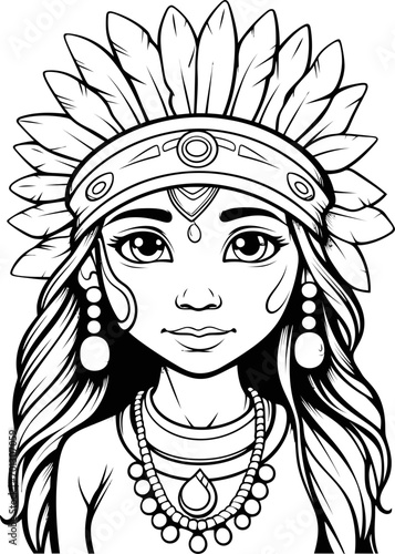Beatiful Indian girl vector image, coloring page © Mithi Creation