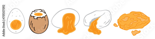 prepared eggs isolated set. tasty homemade breakfast Scrambled Eggs, poached, soft-boiled egg, flat style for cafe, restaurant menu, cookbook.