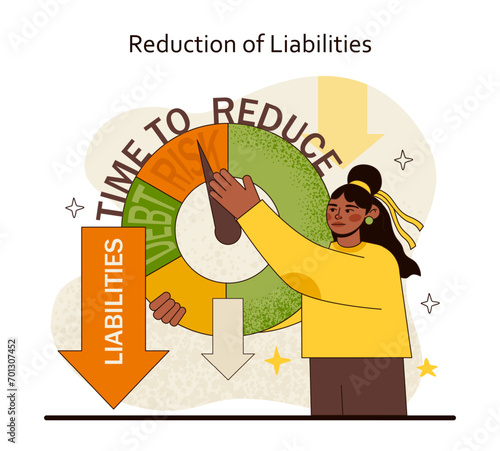 Liability Reduction concept. Decisive steps towards minimizing debts and financial risks. Commitment to economic stability. Flat vector illustration.
