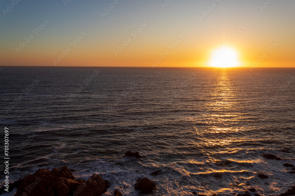 sunset in the pacific ocean of Vina del Mar, Valparaiso, Chile