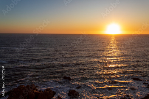 sunset in the pacific ocean of Vina del Mar, Valparaiso, Chile