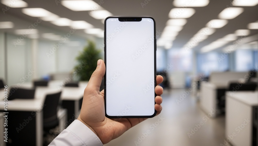 photo of a hand holding a smartphone with a plain white screen made by AI generative photo of a hand holding a smartphone with a plain white screen made by AI generative
