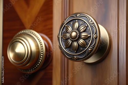 Craftsmanship of an antique furniture knob, showcasing the small details that add character to a home, background image, generative AI