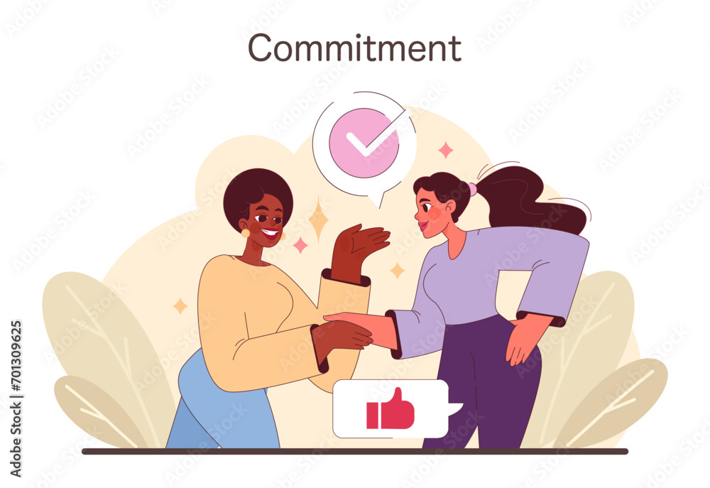 Bond of Commitment illustration. Two individuals engage in a handshake, encapsulating a moment of agreement and mutual dedication. A symbol of trust and partnership. Flat vector illustration Bond of Commitment illustration. Two individuals engage in a handshake, encapsulating a moment of agreement and mutual dedication. A symbol of trust and partnership. Flat vector illustration