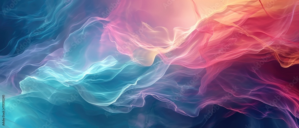 Flowing abstract of smoke-like waves transitioning from cool blue to warm pink tones. Flowing abstract of smoke-like waves transitioning from cool blue to warm pink tones.