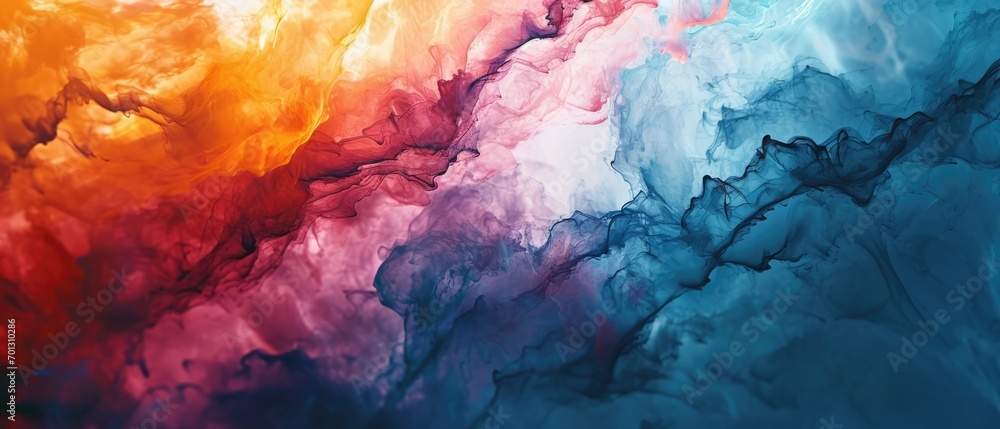 Naklejka premium Dramatic cloudscape with vivid orange, pink and cool blue tones.