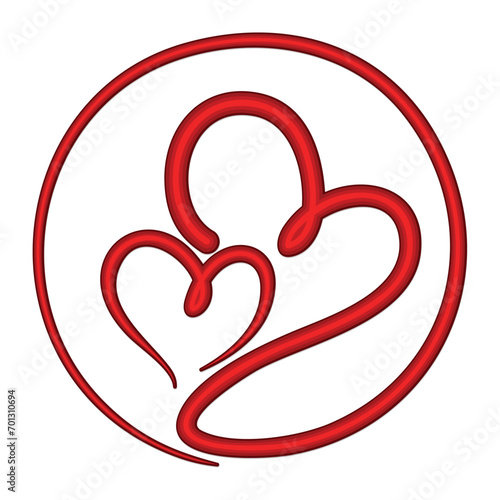 The symbol of a red stylized hearts.